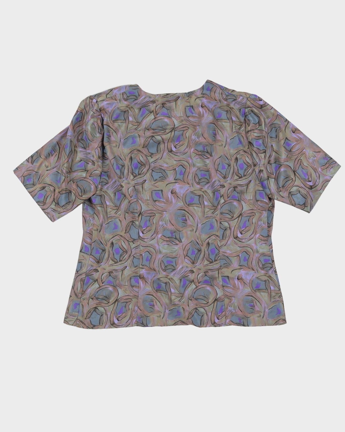 Grey Patterned Short Sleeve Blouse - S