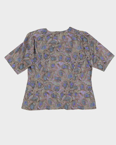 Grey Patterned Short Sleeve Blouse - S