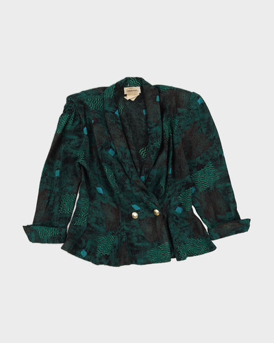1990s Green Patterned Long Sleeve Blouse - S