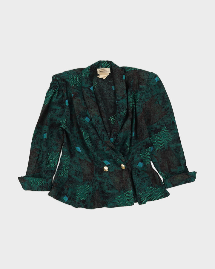 1990s Green Patterned Long Sleeve Blouse - S