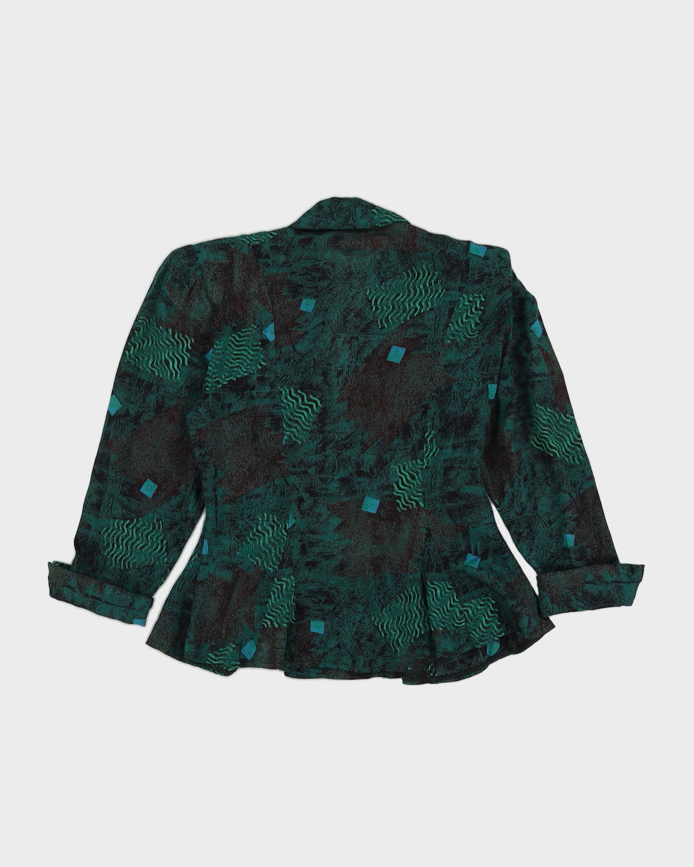1990s Green Patterned Long Sleeve Blouse - S