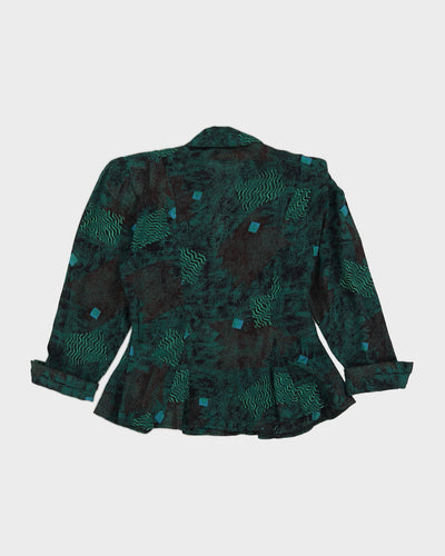 1990s Green Patterned Long Sleeve Blouse - S