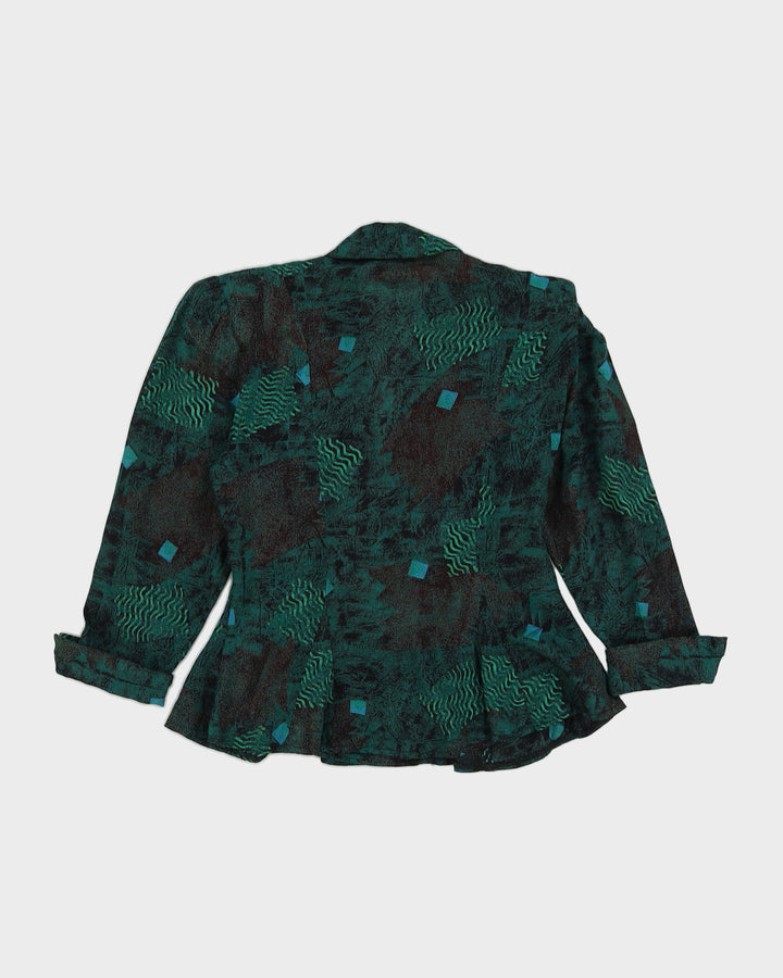 1990s Green Patterned Long Sleeve Blouse - S