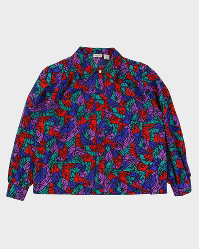 Purple Patterned Long Sleeve Blouse - L