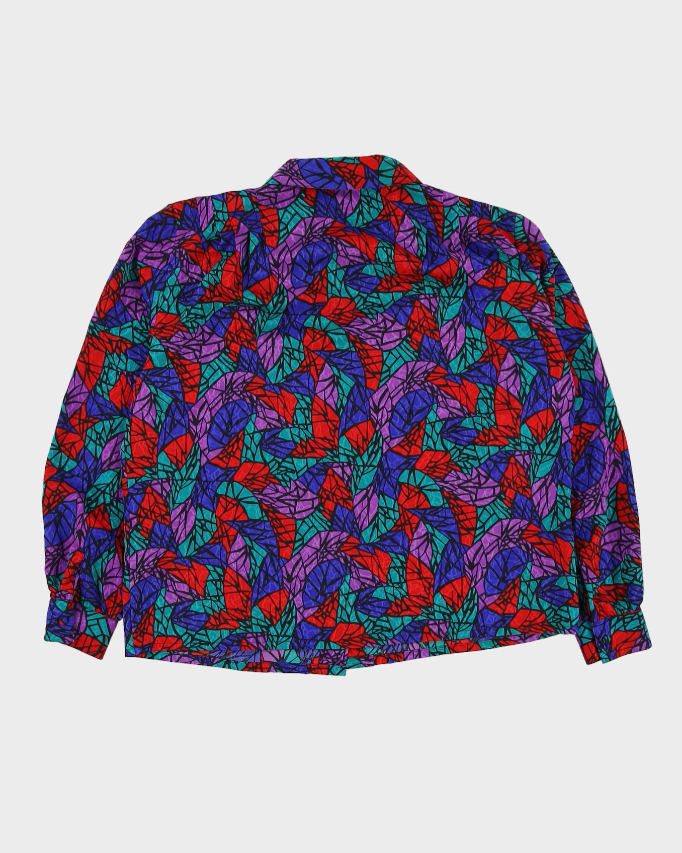 Purple Patterned Long Sleeve Blouse - L