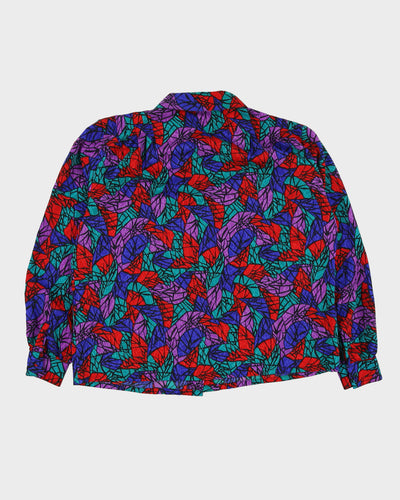 Purple Patterned Long Sleeve Blouse - L