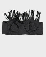 Vintage 1990s Black Leather Stretch Bandeau Bra Top with Leather Tassel - S
