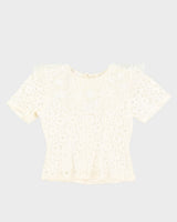 Cream Lace Short Sleeve Blouse - S