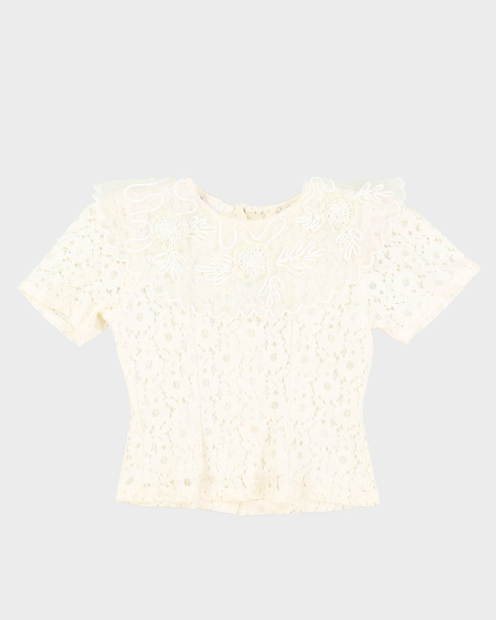 Cream Lace Short Sleeve Blouse - S