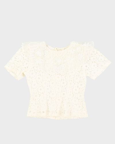 Cream Lace Short Sleeve Blouse - S