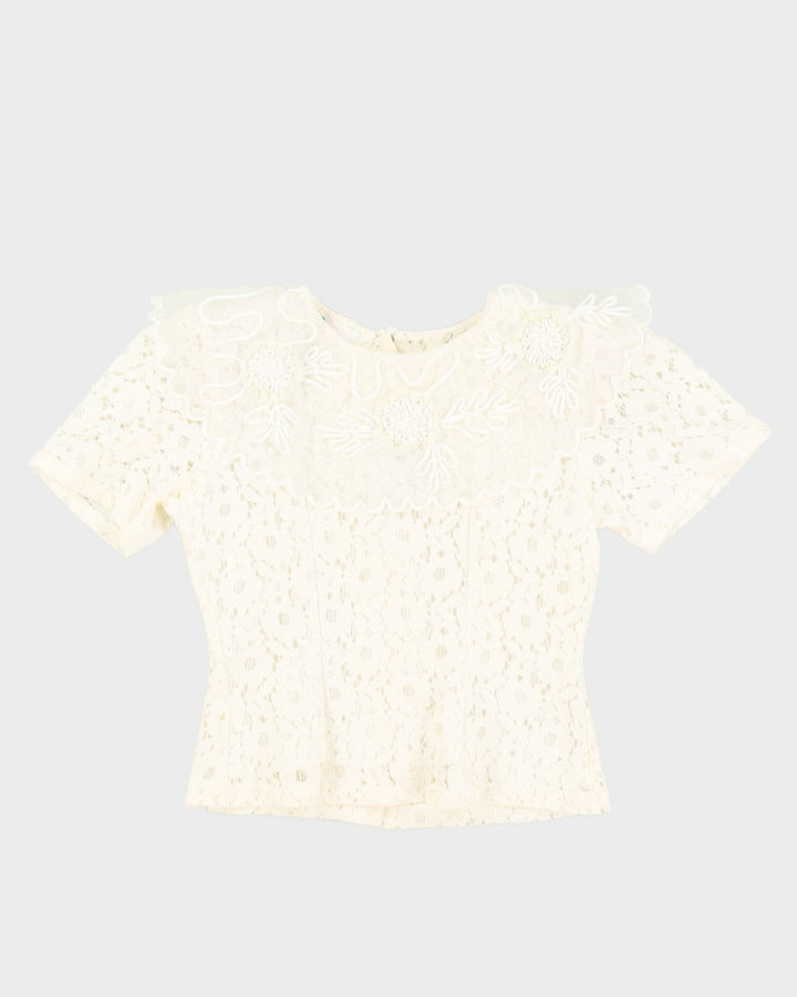 Cream Lace Short Sleeve Blouse - S