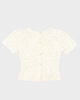 Cream Lace Short Sleeve Blouse - S