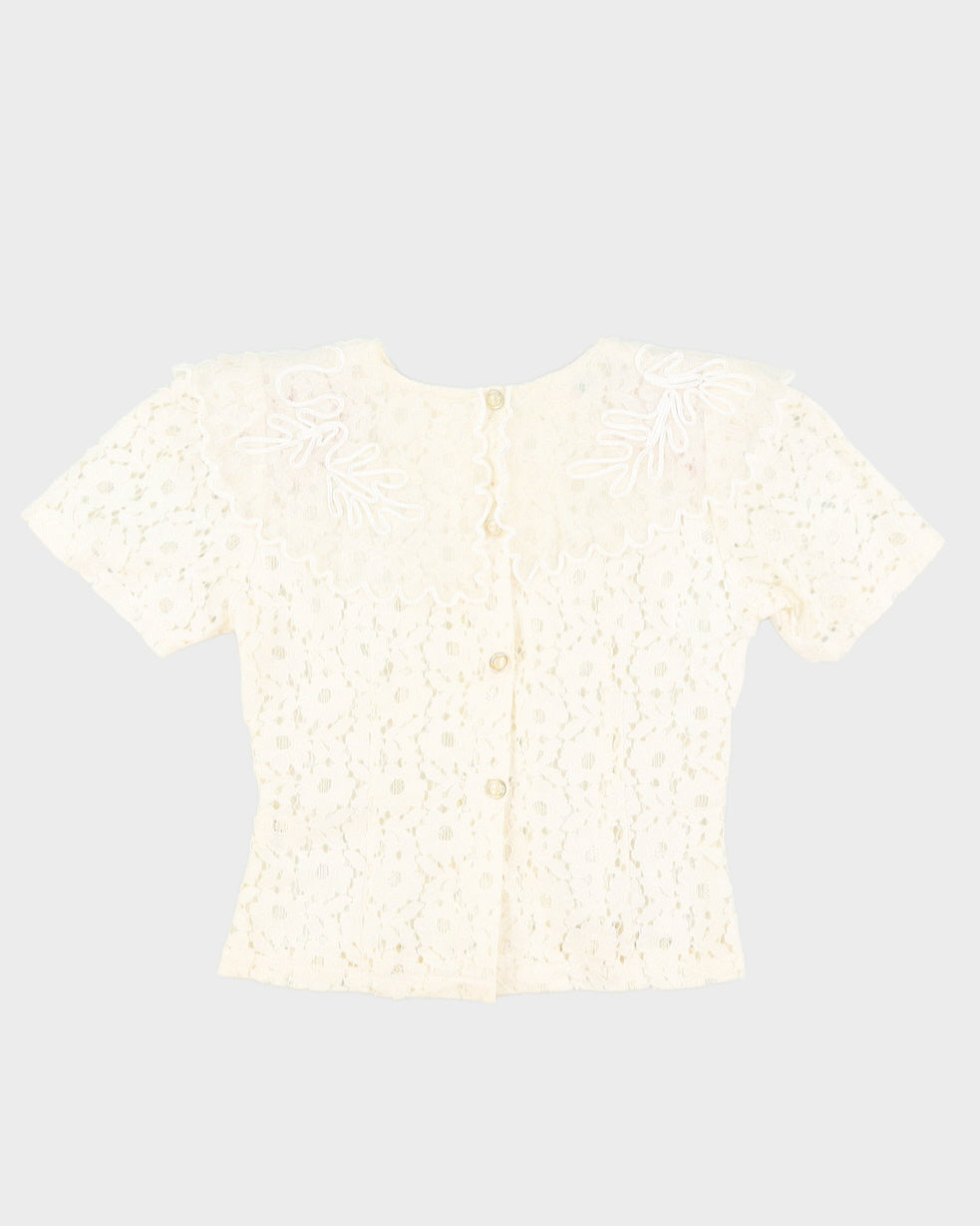 Cream Lace Short Sleeve Blouse - S