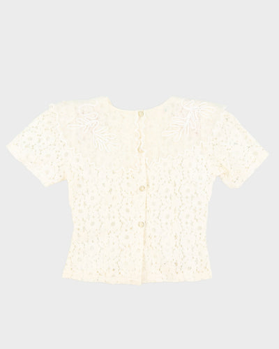 Cream Lace Short Sleeve Blouse - S