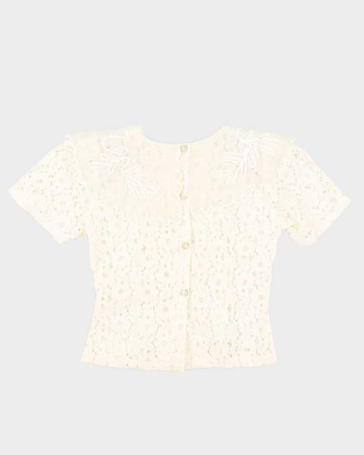 Cream Lace Short Sleeve Blouse - S