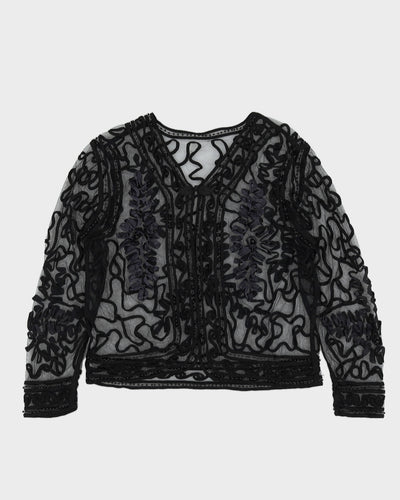 Black RIbbon Lace Sheer Cardigan Style Top - S