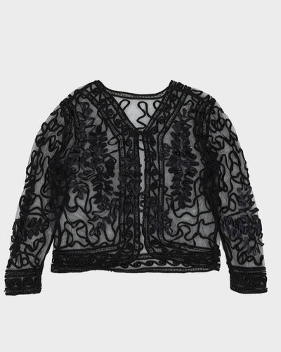Black RIbbon Lace Sheer Cardigan Style Top - S