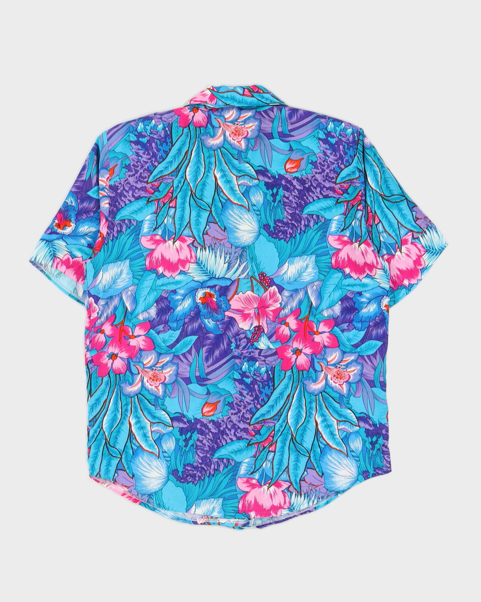 Aqua Floral Patterned Blouse - M