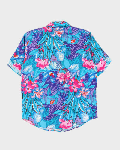 Aqua Floral Patterned Blouse - M
