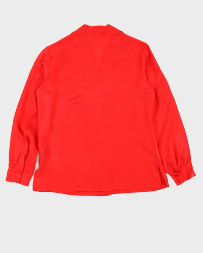 Red Silk Embroidered Long Sleeve Blouse - S
