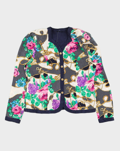 Rose Floral Silk Long Sleeve Blouse - S