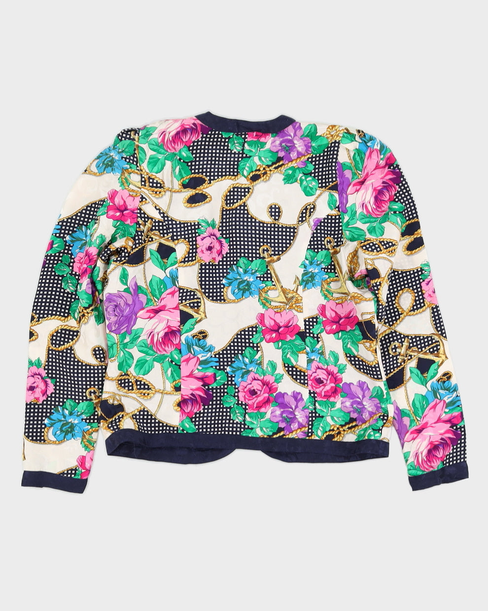 Rose Floral Silk Long Sleeve Blouse - S