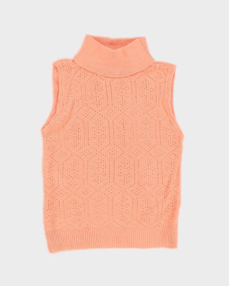 True vintage 1960s orange coral knit turtleneck tank top - M