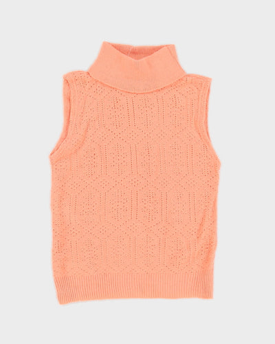 True vintage 1960s orange coral knit turtleneck tank top - M