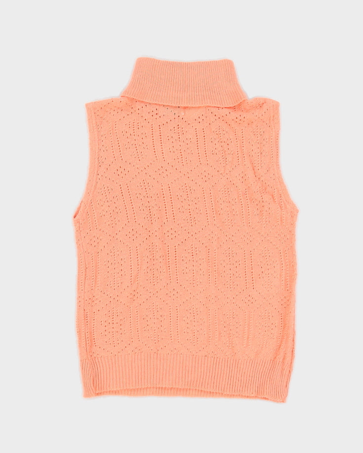 True vintage 1960s orange coral knit turtleneck tank top - M