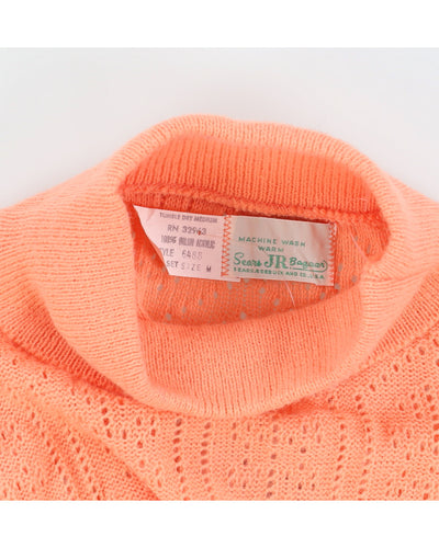 True vintage 1960s orange coral knit turtleneck tank top - M
