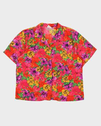 Red And Purple Floral Patterned Blouse - L