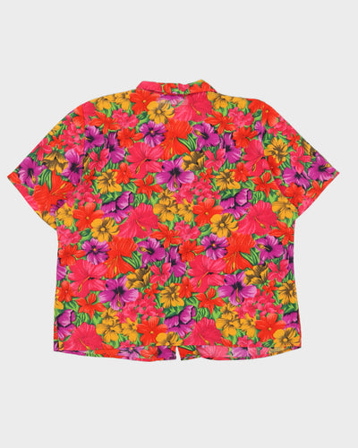 Red And Purple Floral Patterned Blouse - L