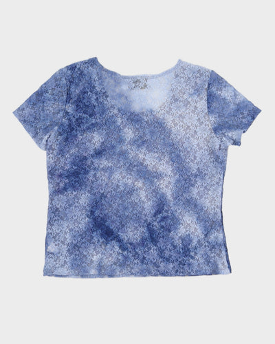 Blue Melange Lace Patterned Top - S