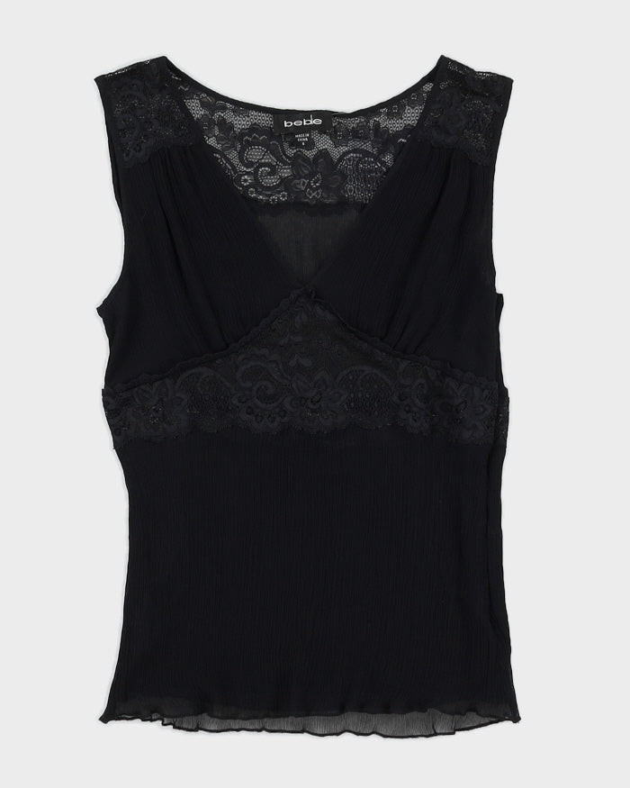 Y2K 00s Bebe Black Silk Top - S