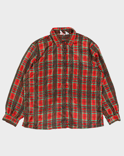 Vintage 80s Alia Petites Red Tartan Blouse - L