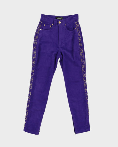 1990s Versace Purple Velvet High Waisted Trousers - XS