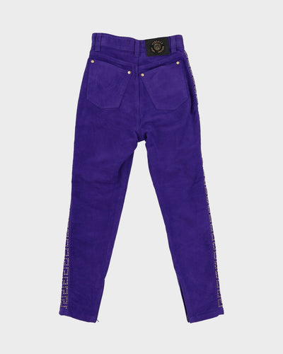 1990s Versace Purple Velvet High Waisted Trousers - XS