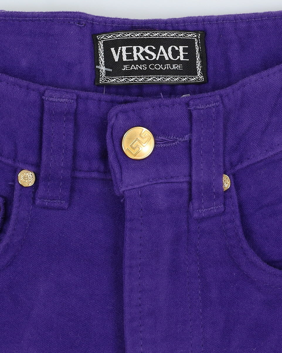 1990s Versace Purple Velvet High Waisted Trousers - XS