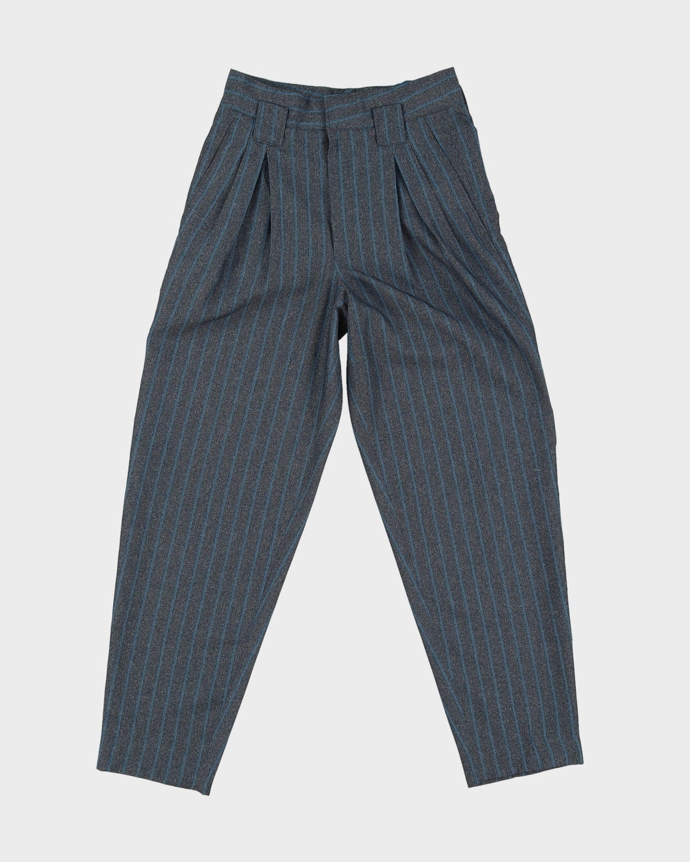 1980s High Waisted Grey Striped Trousers - XS