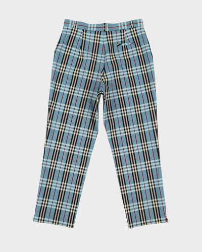 Vintage Blue Check Patterned Trousers - W31 L26