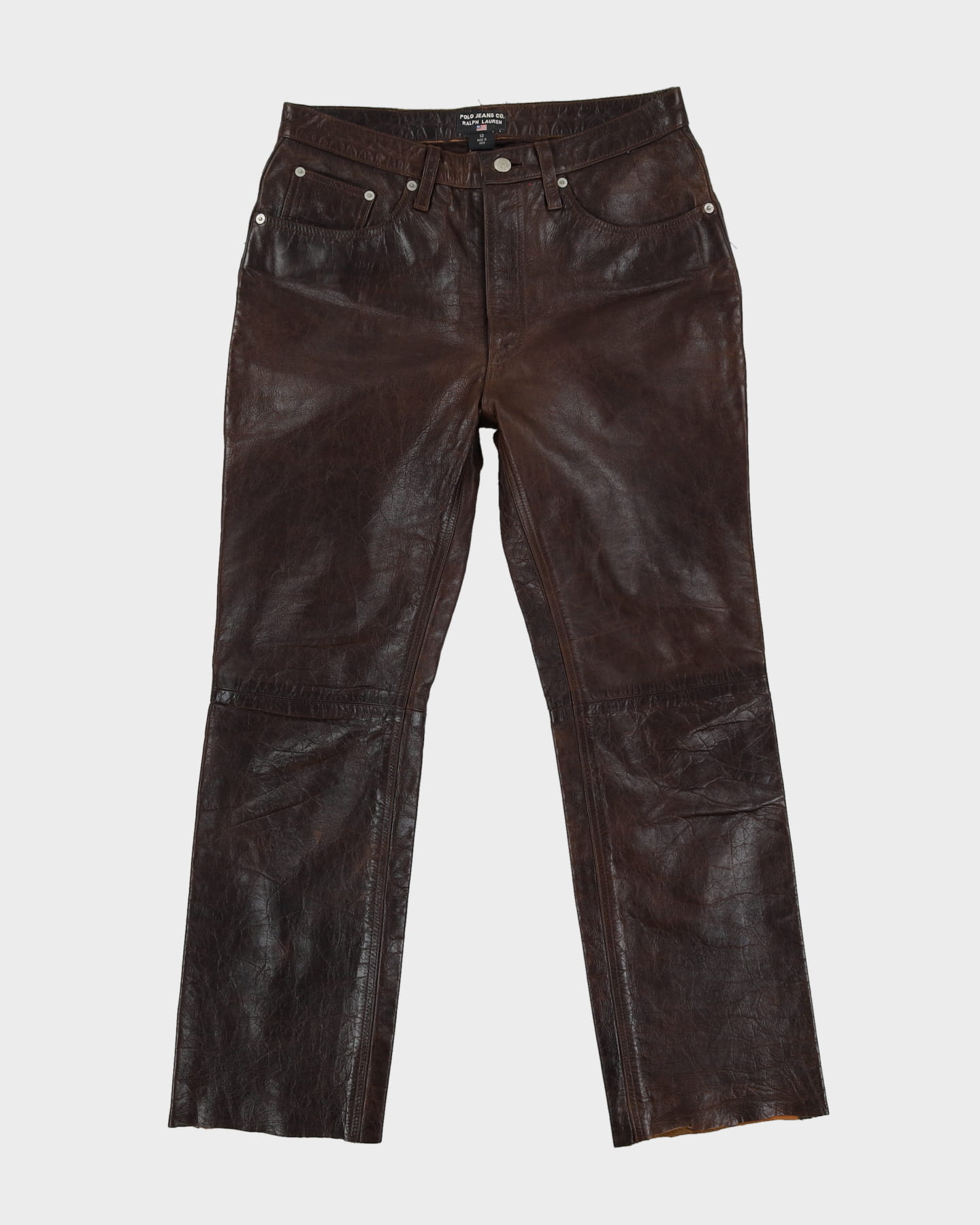 Vintage 90s Polo Jeans Ralph Lauren RL Brown Leather Trousers - W31 L28