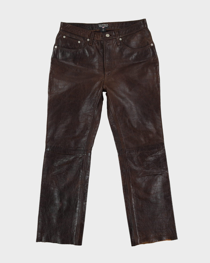 Vintage 90s Polo Jeans Ralph Lauren RL Brown Leather Trousers - W31 L28