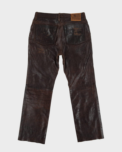 Vintage 90s Polo Jeans Ralph Lauren RL Brown Leather Trousers - W31 L28