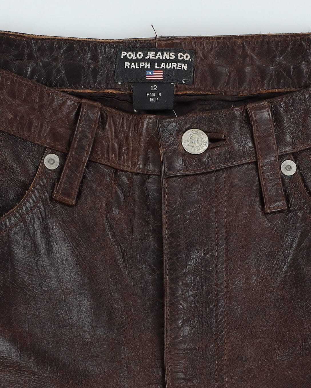 Vintage 90s Polo Jeans Ralph Lauren RL Brown Leather Trousers