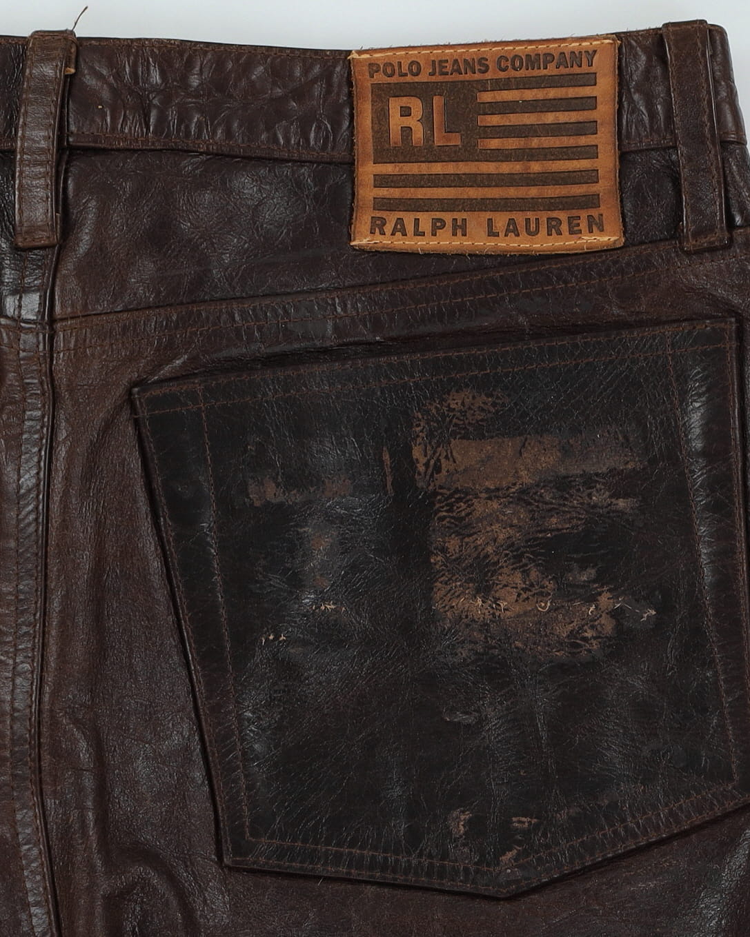 Vintage 90s Polo Jeans Ralph Lauren RL Brown Leather Trousers - W31 L28