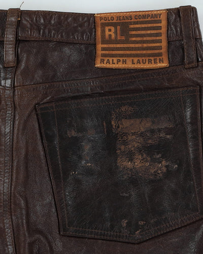 Vintage 90s Polo Jeans Ralph Lauren RL Brown Leather Trousers - W31 L28