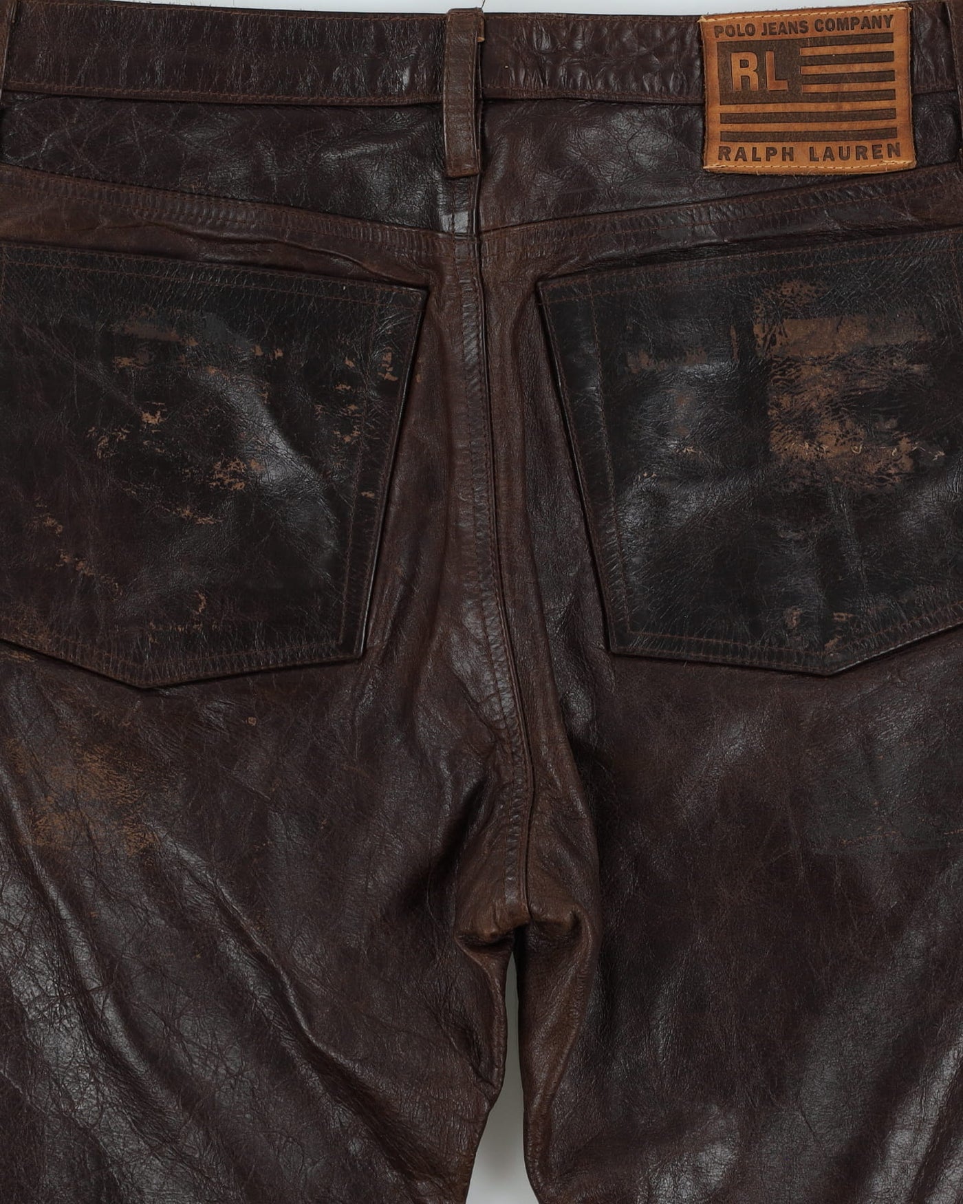 Vintage 90s Polo Jeans Ralph Lauren RL Brown Leather Trousers - W31 L28