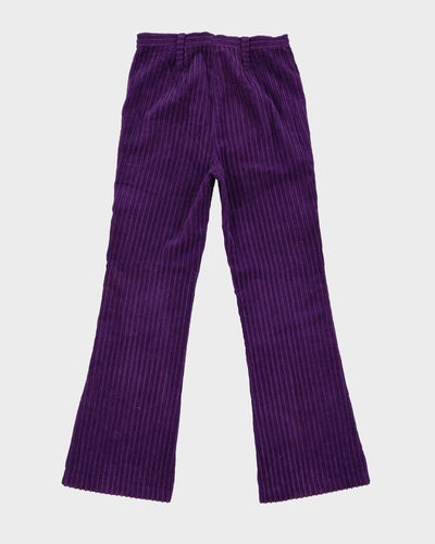 Vintage 70s Purple Cord Flared Trousers - W26 L28