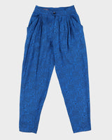 Blue Jacquard High Waisted Trousers - W28 L30