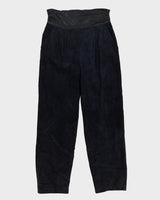Navy Blue Suede High Wasted Trousers - W29 L29